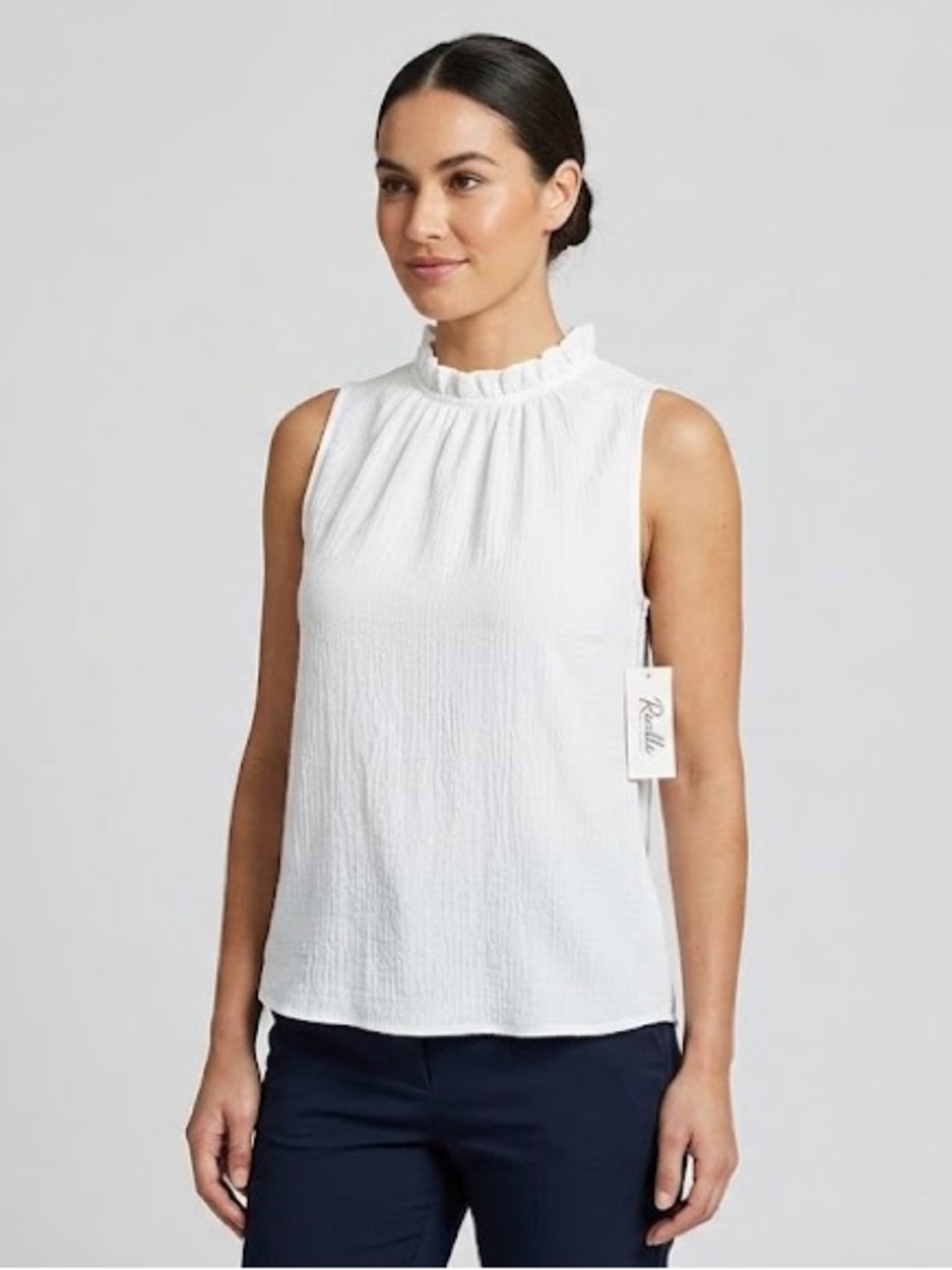 Rielle Women’s Sleeveless Ruffle Neck‎ Shell White NWT SIZE XL